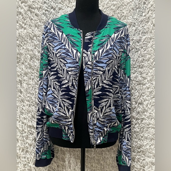 LAUNDRY BY SHELLI SEGAL, WOMENS LEAF PRINT BOMBER JACKET, SIZE 8 - Picture 5 of 8